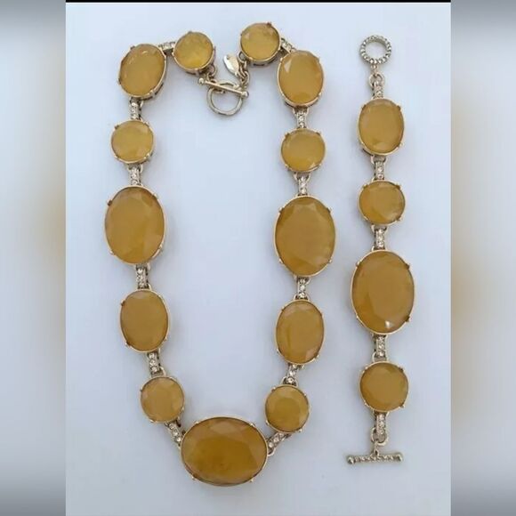 ANN TAYLOR GOLD TONE YELLOW CUT CRYSTAL 21" NECKLACE+7.5" BRACELET SET NWOT - Picture 1 of 2
